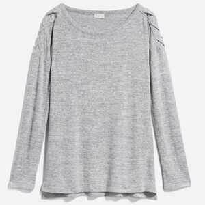 Pixley Heathered Gray Lace Shoulder Knit Long Sleeve Top